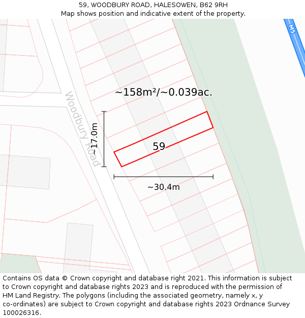 59, WOODBURY ROAD, HALESOWEN, B62 9RH: Plot and title map