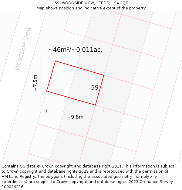 59, WOODSIDE VIEW, LEEDS, LS4 2QS: Plot and title map