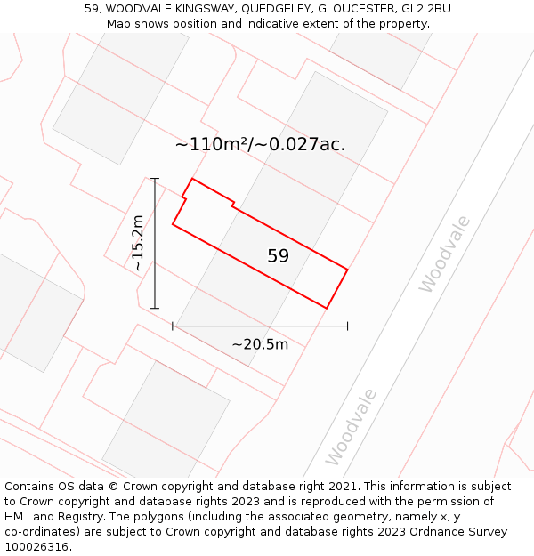 59, WOODVALE KINGSWAY, QUEDGELEY, GLOUCESTER, GL2 2BU: Plot and title map