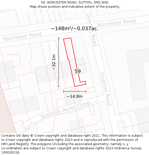 59, WORCESTER ROAD, SUTTON, SM2 6ND: Plot and title map