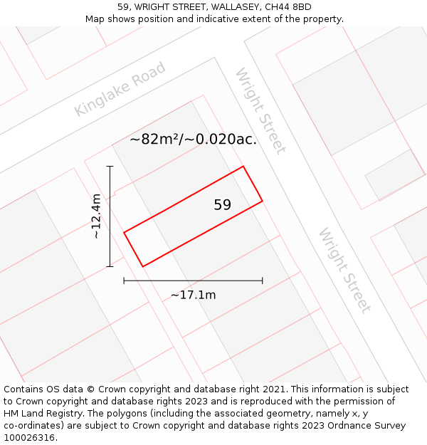 59, WRIGHT STREET, WALLASEY, CH44 8BD: Plot and title map