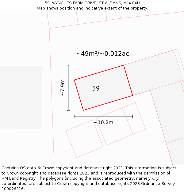 59, WYNCHES FARM DRIVE, ST ALBANS, AL4 0XH: Plot and title map