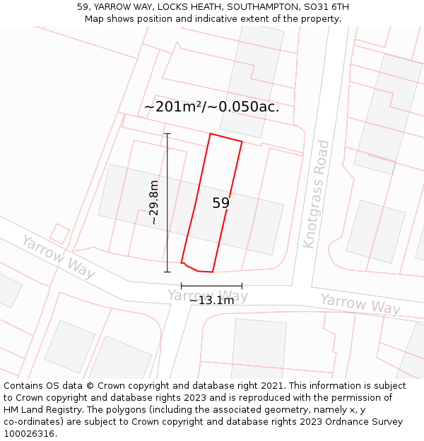 59, YARROW WAY, LOCKS HEATH, SOUTHAMPTON, SO31 6TH: Plot and title map
