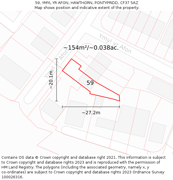 59, YMYL YR AFON, HAWTHORN, PONTYPRIDD, CF37 5AZ: Plot and title map