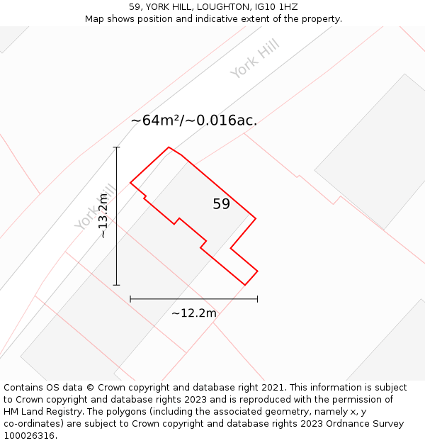 59, YORK HILL, LOUGHTON, IG10 1HZ: Plot and title map