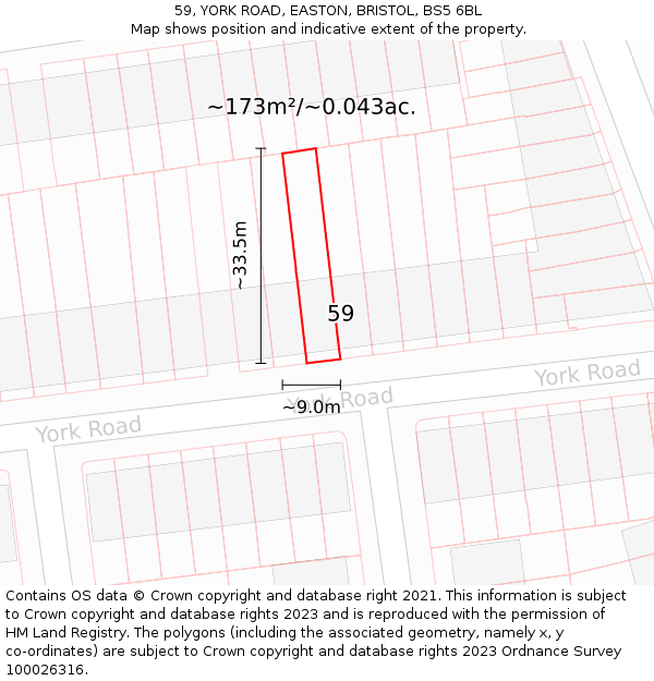 59, YORK ROAD, EASTON, BRISTOL, BS5 6BL: Plot and title map
