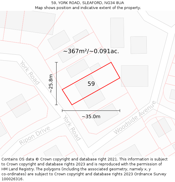 59, YORK ROAD, SLEAFORD, NG34 8UA: Plot and title map
