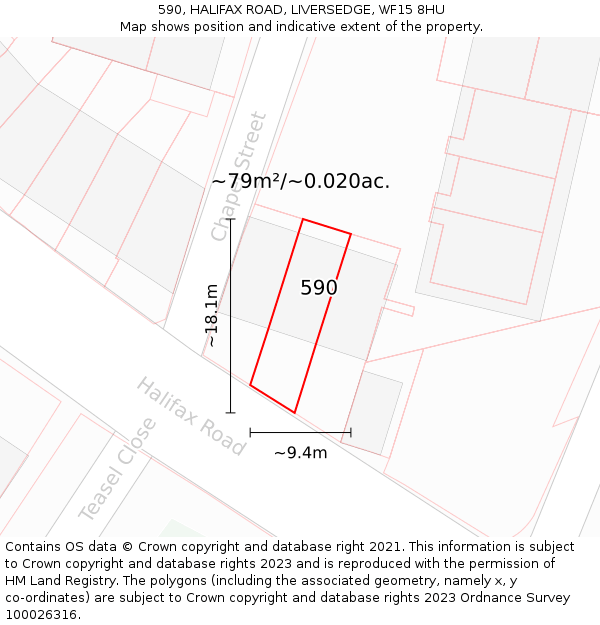 590, HALIFAX ROAD, LIVERSEDGE, WF15 8HU: Plot and title map