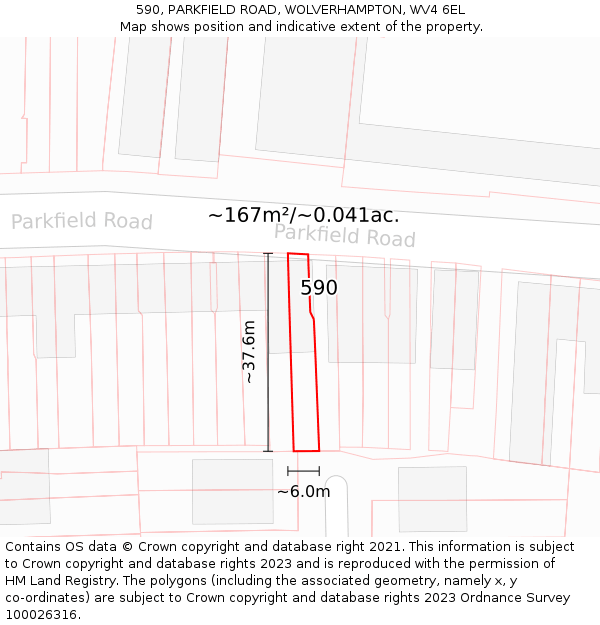590, PARKFIELD ROAD, WOLVERHAMPTON, WV4 6EL: Plot and title map