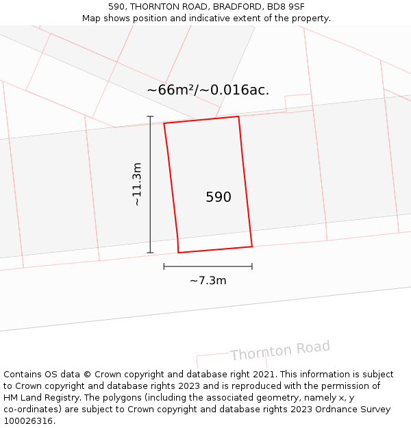 590, THORNTON ROAD, BRADFORD, BD8 9SF: Plot and title map