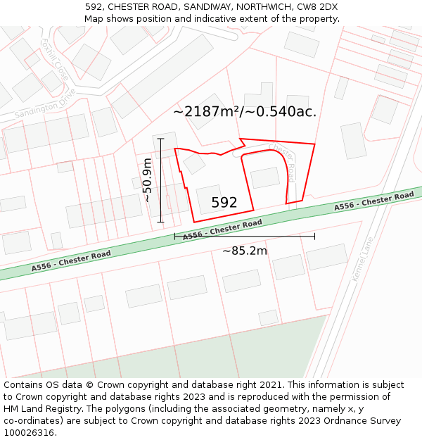 592, CHESTER ROAD, SANDIWAY, NORTHWICH, CW8 2DX: Plot and title map