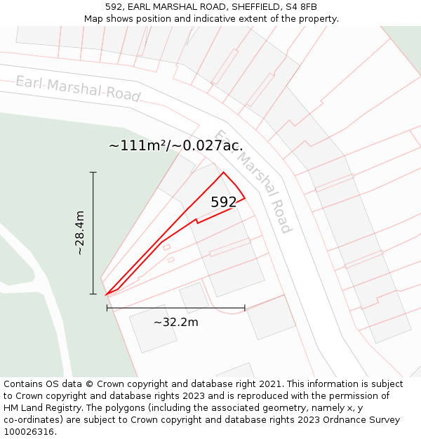 592, EARL MARSHAL ROAD, SHEFFIELD, S4 8FB: Plot and title map