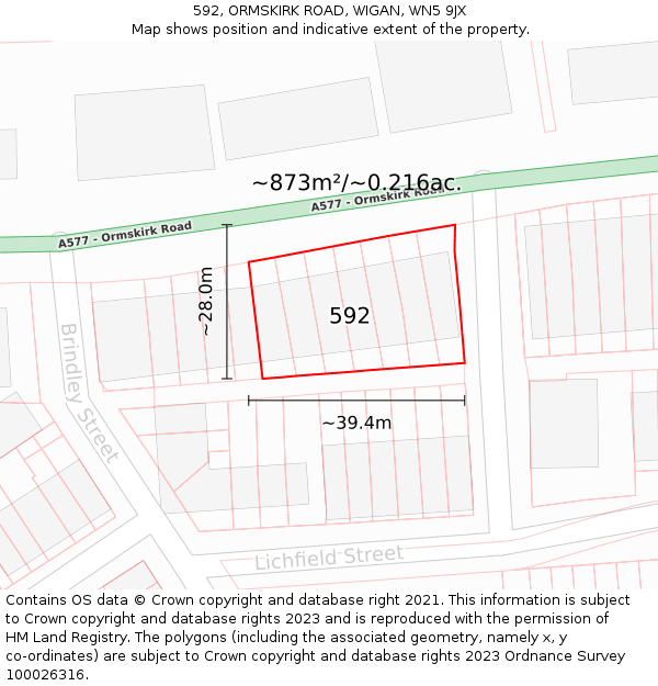 592, ORMSKIRK ROAD, WIGAN, WN5 9JX: Plot and title map