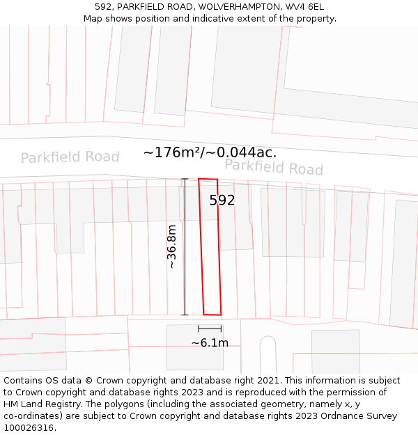 592, PARKFIELD ROAD, WOLVERHAMPTON, WV4 6EL: Plot and title map