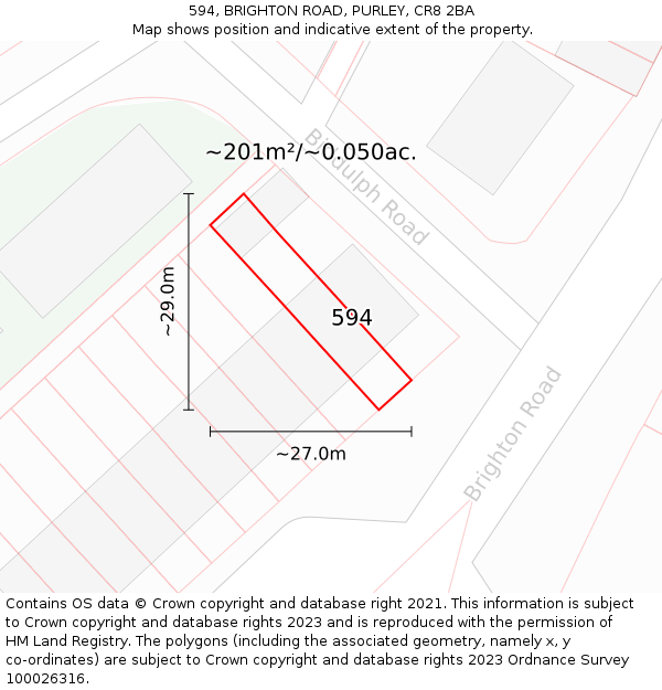 594, BRIGHTON ROAD, PURLEY, CR8 2BA: Plot and title map