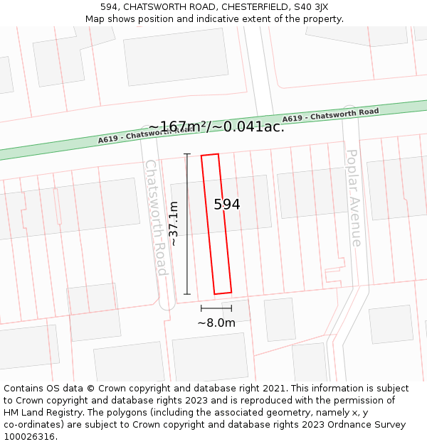 594, CHATSWORTH ROAD, CHESTERFIELD, S40 3JX: Plot and title map