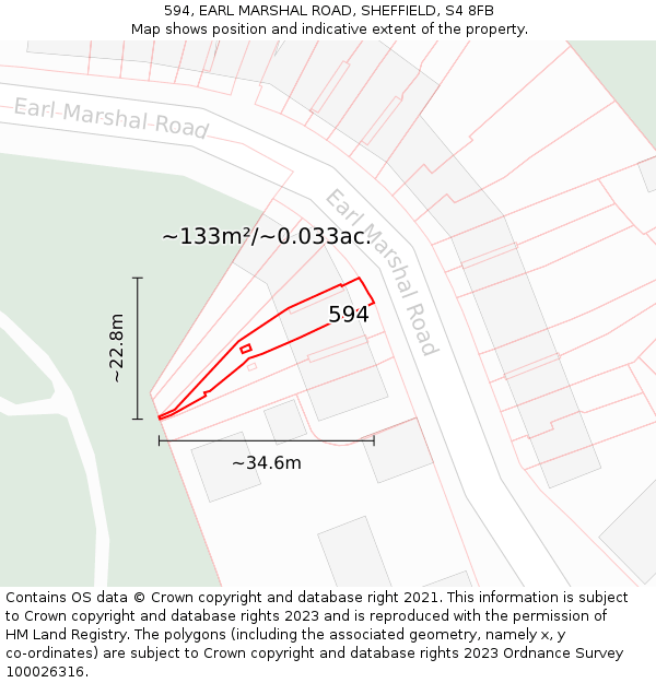 594, EARL MARSHAL ROAD, SHEFFIELD, S4 8FB: Plot and title map