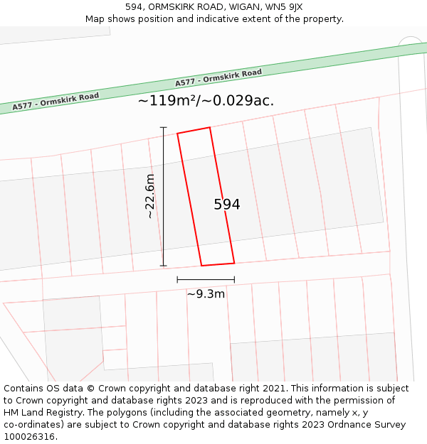 594, ORMSKIRK ROAD, WIGAN, WN5 9JX: Plot and title map