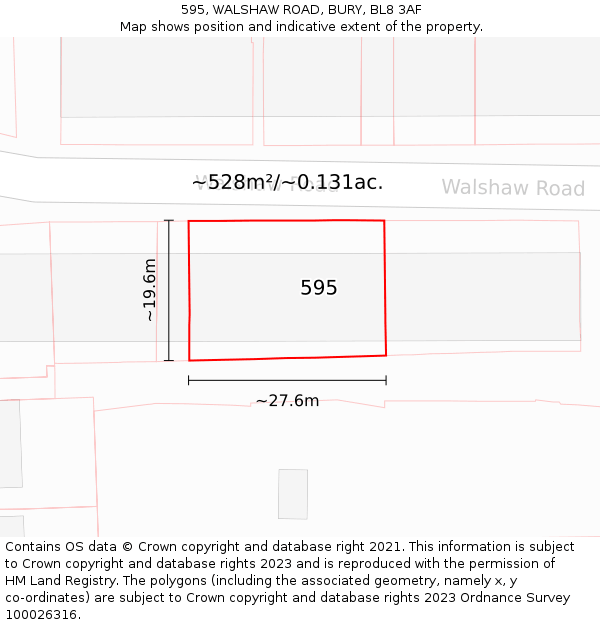 595, WALSHAW ROAD, BURY, BL8 3AF: Plot and title map