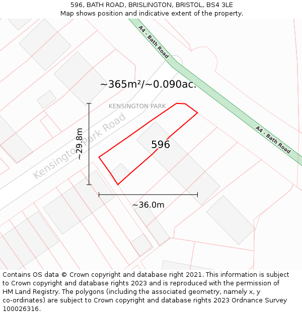 596, BATH ROAD, BRISLINGTON, BRISTOL, BS4 3LE: Plot and title map