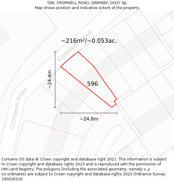 596, CROMWELL ROAD, GRIMSBY, DN37 9JL: Plot and title map
