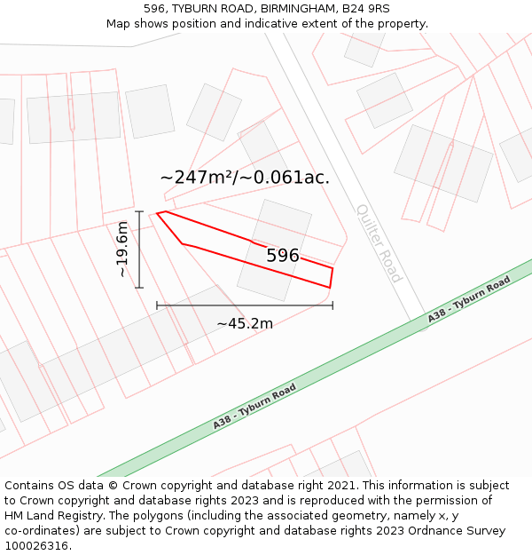 596, TYBURN ROAD, BIRMINGHAM, B24 9RS: Plot and title map