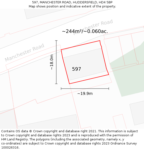 597, MANCHESTER ROAD, HUDDERSFIELD, HD4 5BP: Plot and title map