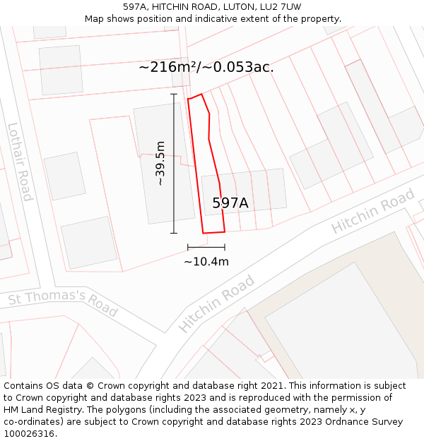 597A, HITCHIN ROAD, LUTON, LU2 7UW: Plot and title map