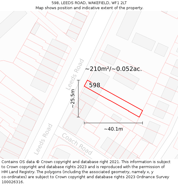 598, LEEDS ROAD, WAKEFIELD, WF1 2LT: Plot and title map