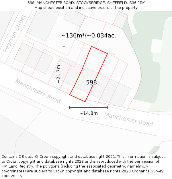 598, MANCHESTER ROAD, STOCKSBRIDGE, SHEFFIELD, S36 1DY: Plot and title map