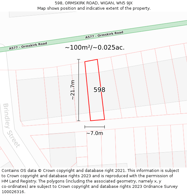 598, ORMSKIRK ROAD, WIGAN, WN5 9JX: Plot and title map