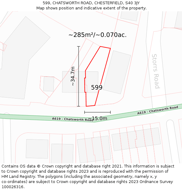 599, CHATSWORTH ROAD, CHESTERFIELD, S40 3JY: Plot and title map