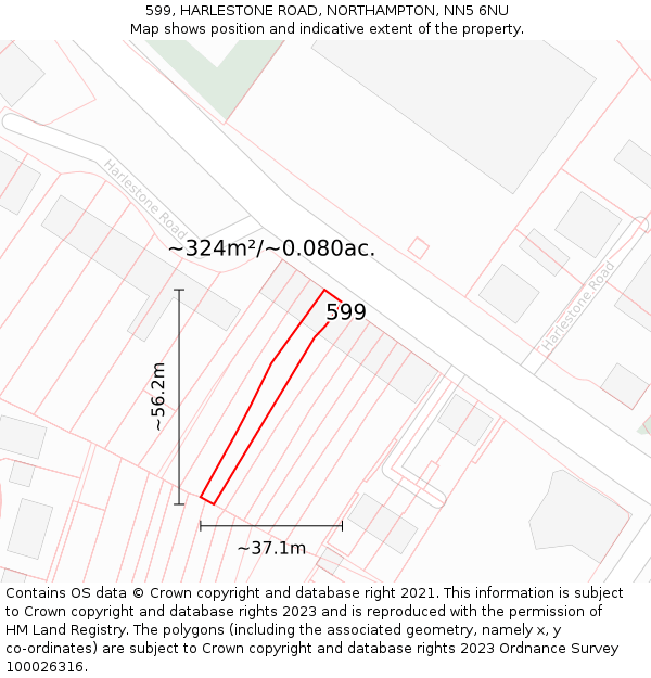599, HARLESTONE ROAD, NORTHAMPTON, NN5 6NU: Plot and title map