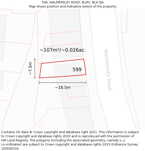599, WALMERSLEY ROAD, BURY, BL9 5JA: Plot and title map