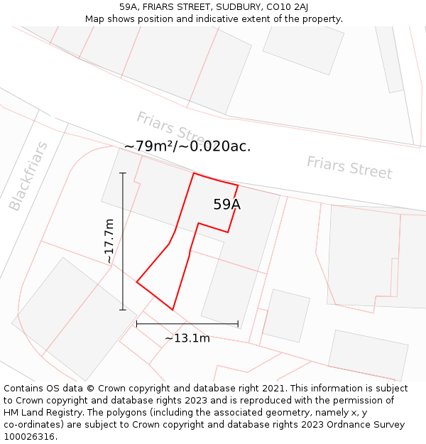 59A, FRIARS STREET, SUDBURY, CO10 2AJ: Plot and title map