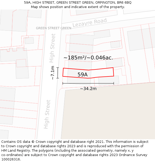 59A, HIGH STREET, GREEN STREET GREEN, ORPINGTON, BR6 6BQ: Plot and title map