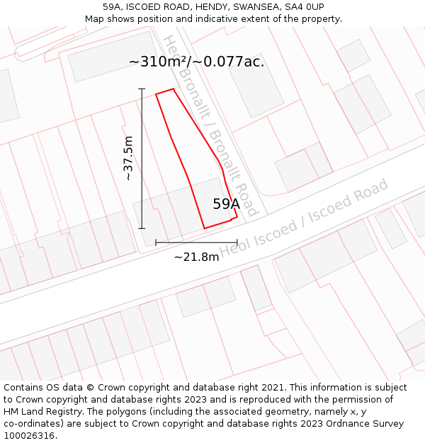 59A, ISCOED ROAD, HENDY, SWANSEA, SA4 0UP: Plot and title map