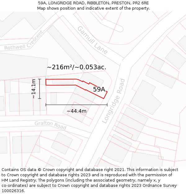 59A, LONGRIDGE ROAD, RIBBLETON, PRESTON, PR2 6RE: Plot and title map