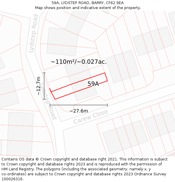 59A, LYDSTEP ROAD, BARRY, CF62 9EA: Plot and title map