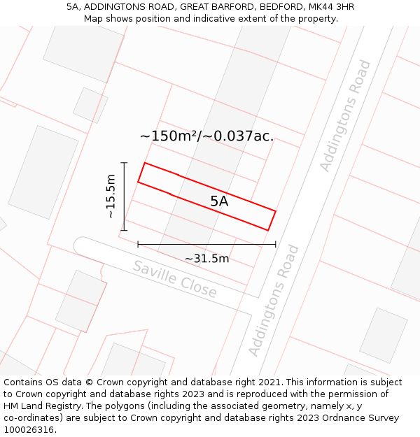 5A, ADDINGTONS ROAD, GREAT BARFORD, BEDFORD, MK44 3HR: Plot and title map