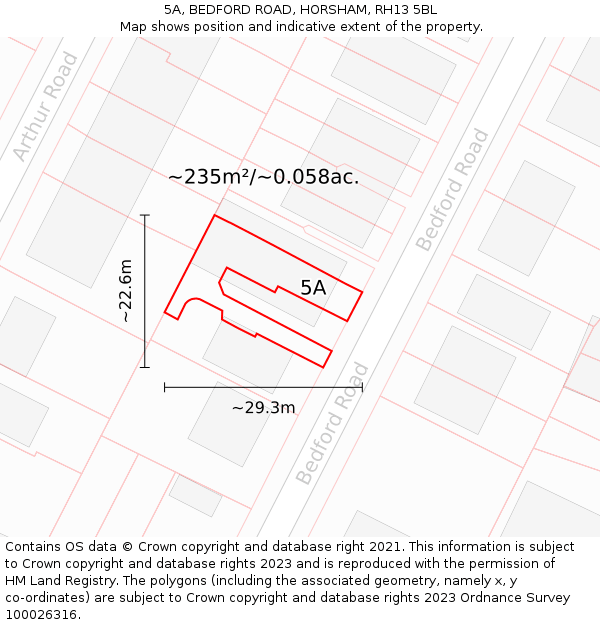 5A, BEDFORD ROAD, HORSHAM, RH13 5BL: Plot and title map