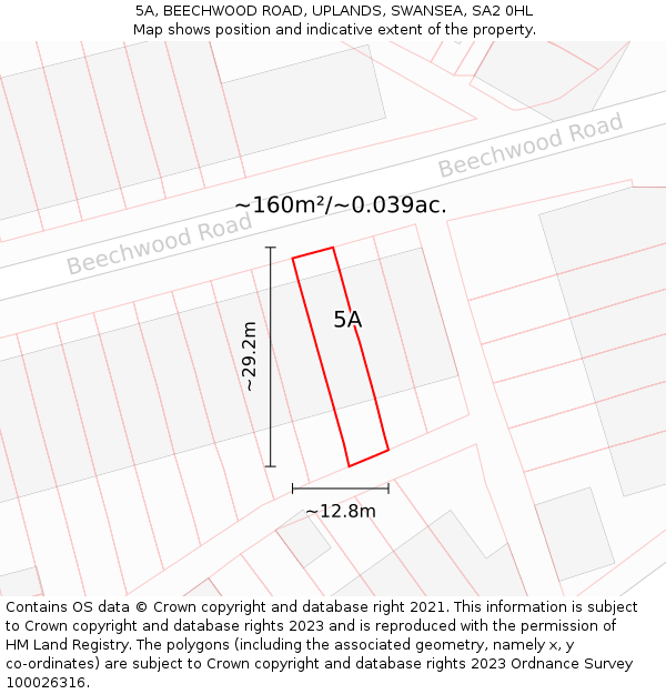 5A, BEECHWOOD ROAD, UPLANDS, SWANSEA, SA2 0HL: Plot and title map