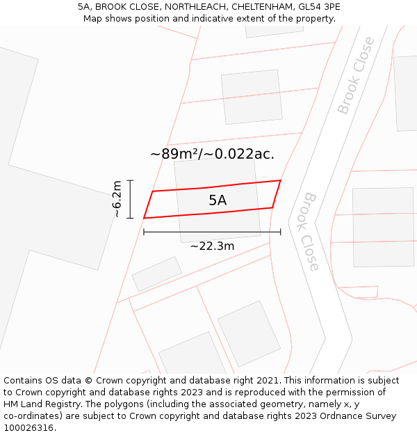 5A, BROOK CLOSE, NORTHLEACH, CHELTENHAM, GL54 3PE: Plot and title map