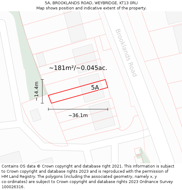 5A, BROOKLANDS ROAD, WEYBRIDGE, KT13 0RU: Plot and title map