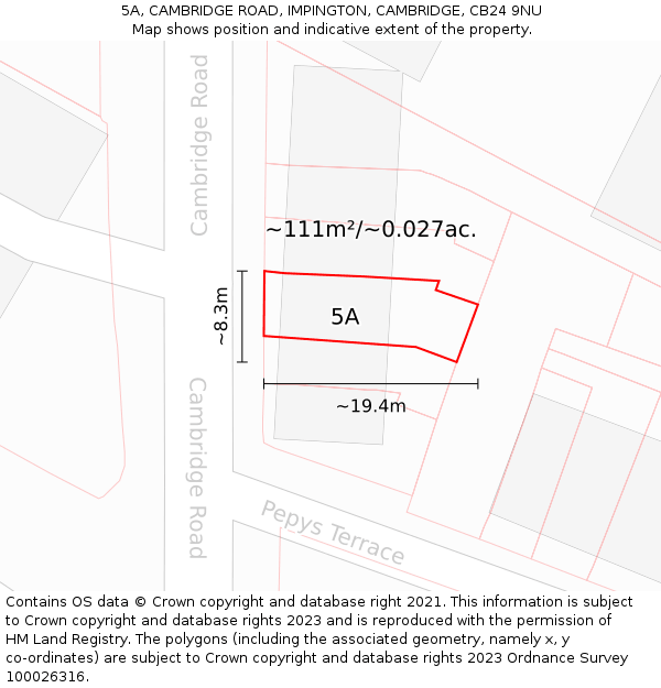 5A, CAMBRIDGE ROAD, IMPINGTON, CAMBRIDGE, CB24 9NU: Plot and title map