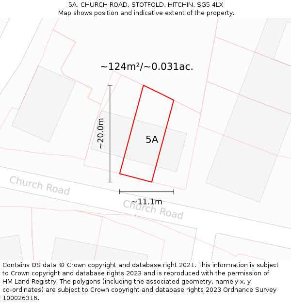 5A, CHURCH ROAD, STOTFOLD, HITCHIN, SG5 4LX: Plot and title map