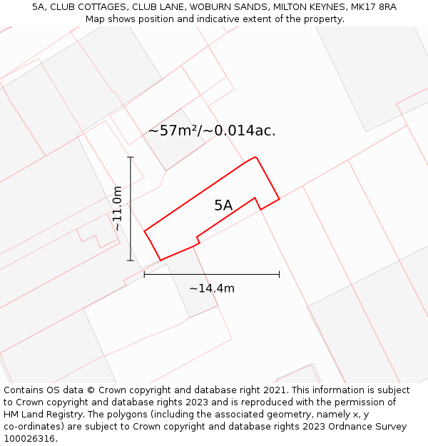 5A, CLUB COTTAGES, CLUB LANE, WOBURN SANDS, MILTON KEYNES, MK17 8RA: Plot and title map