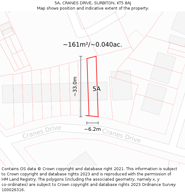 5A, CRANES DRIVE, SURBITON, KT5 8AJ: Plot and title map