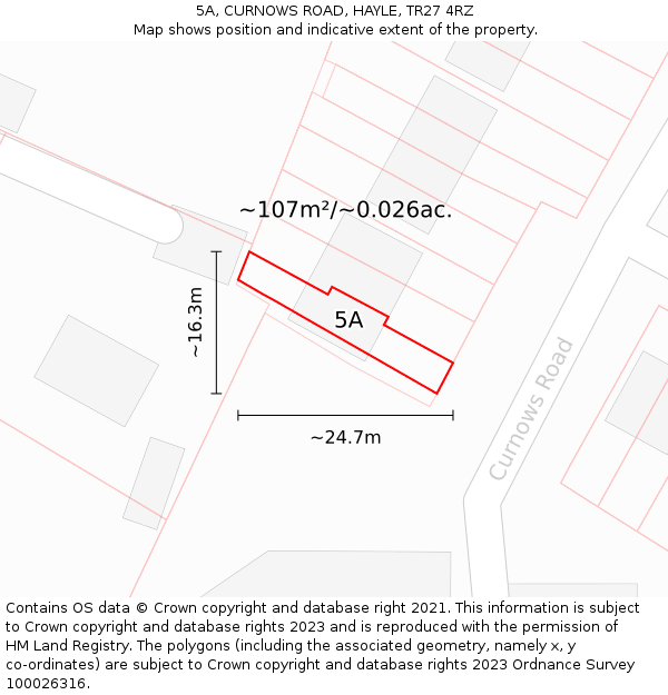 5A, CURNOWS ROAD, HAYLE, TR27 4RZ: Plot and title map