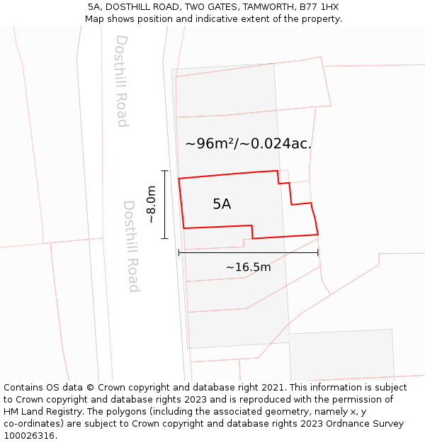 5A, DOSTHILL ROAD, TWO GATES, TAMWORTH, B77 1HX: Plot and title map